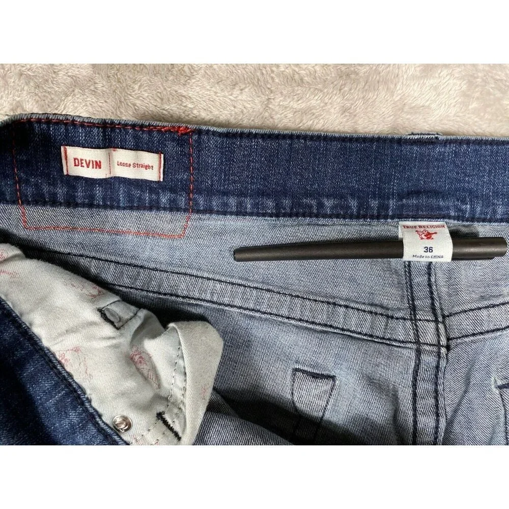 True Religion Devin Loose Straight Jeans Men’s Size 36X26 Medium Wash - Picture 9 of 14